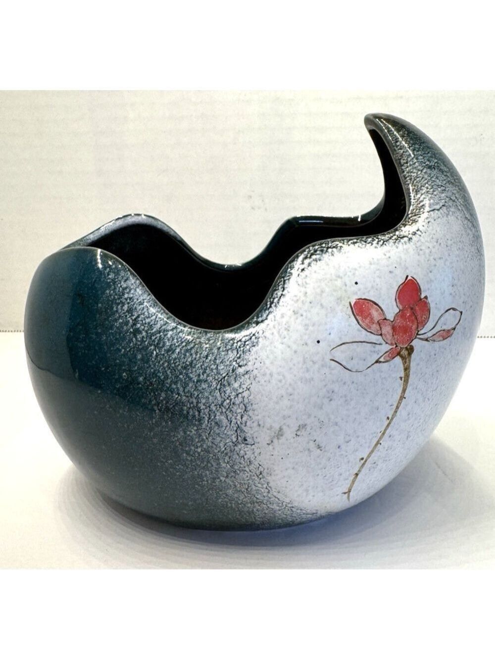 Egg Crack Orchid Succulent Plant Pot Teal Green Floral Ceramic Planter 5.5"